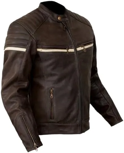 92 Classic Caf Racer  Vintage Brown Leather Motorcycle Jacket
