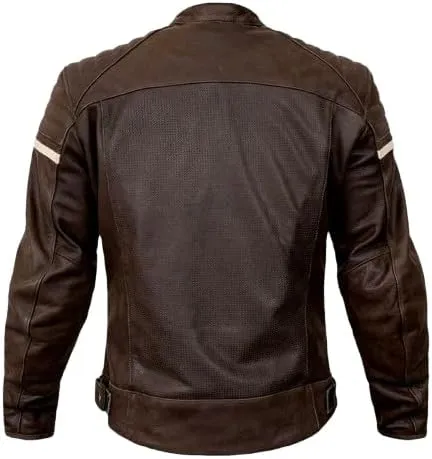 92 Classic Caf Racer  Vintage Brown Leather Motorcycle Jacket