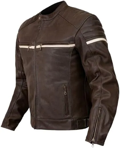92 Classic Caf Racer  Vintage Brown Leather Motorcycle Jacket