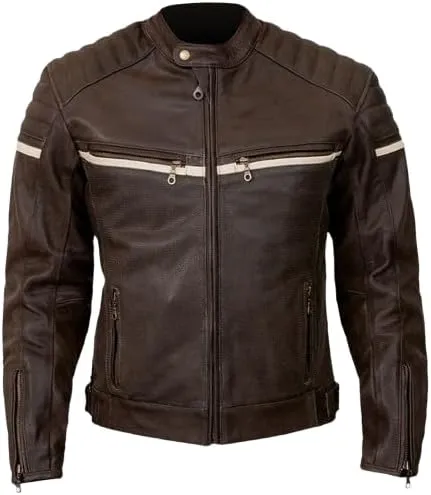 92 Classic Caf Racer  Vintage Brown Leather Motorcycle Jacket