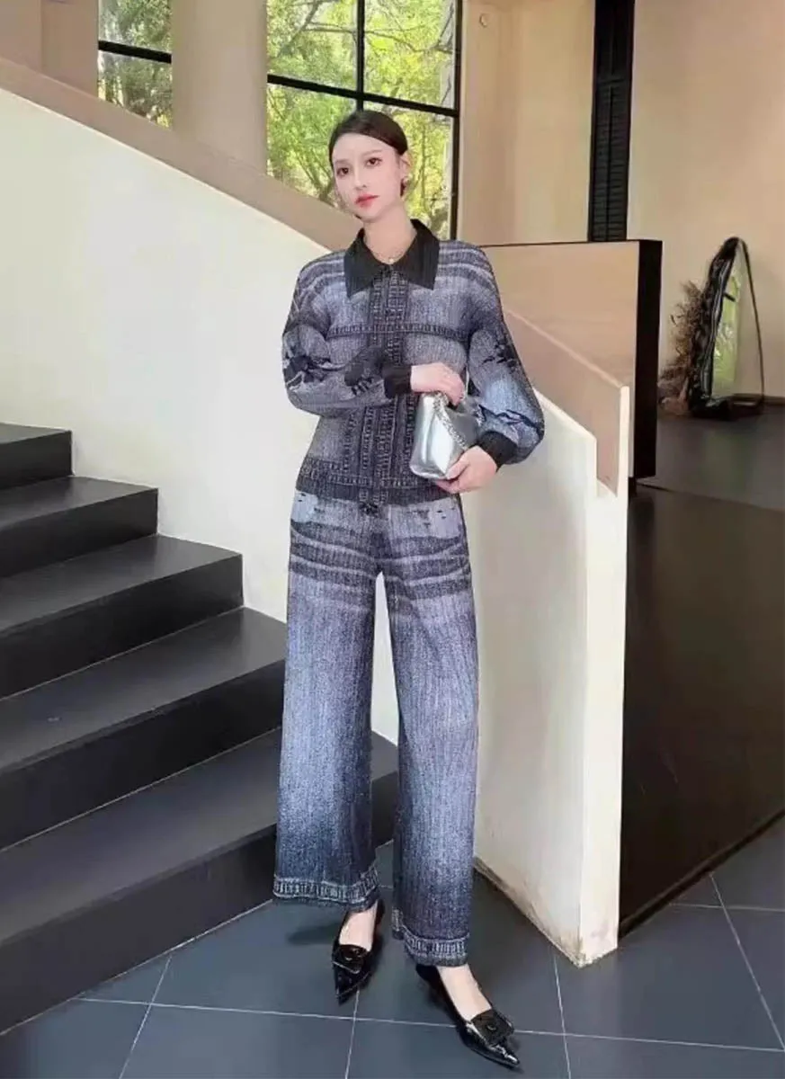 9240001 Denim Printed Top & Pants Set *Black *Backorder