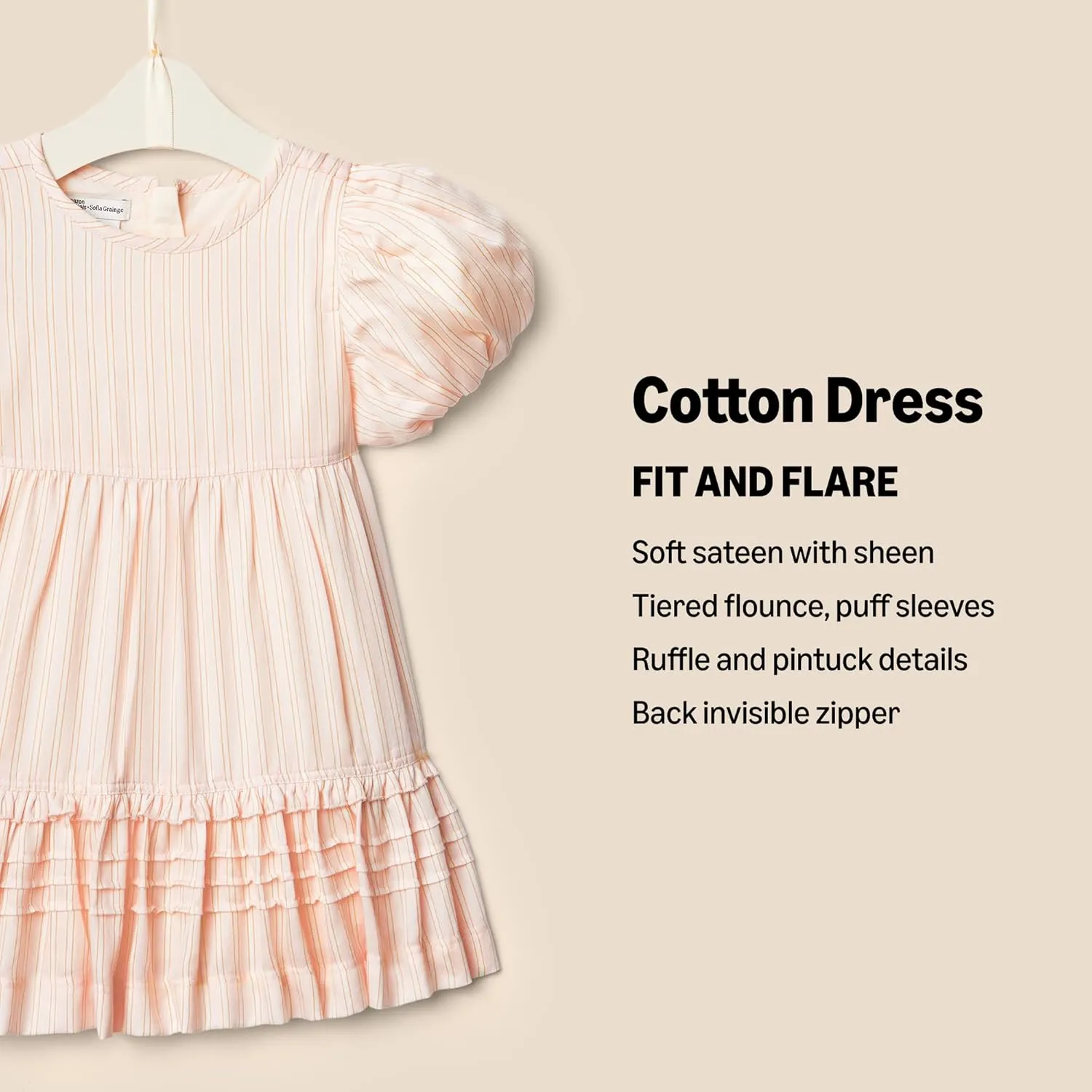 Amazon Essentials x Sofia Grainge Toddlers and Baby Girls' Puff Sleeve Dress