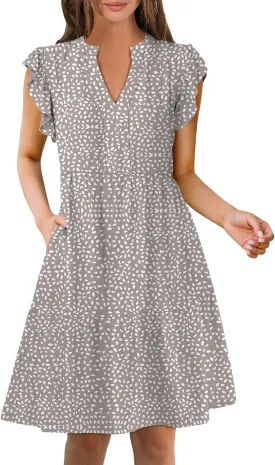 ANRABESS Womens Summer Casual Mini Dress Ruffle Sleeve V Neck Sundress 2025 Fashion Flowy Tiered Boho Beach Vacation Dresses