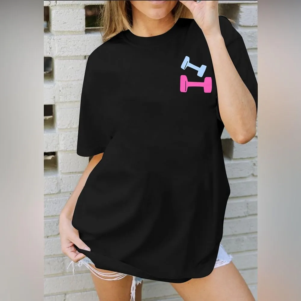 Be Happy Lift Heavy Shirt Women: Oversized Gym Weightlifting Graphic Tshirt Funny Workout Shirts Casual Gym Lover Tops