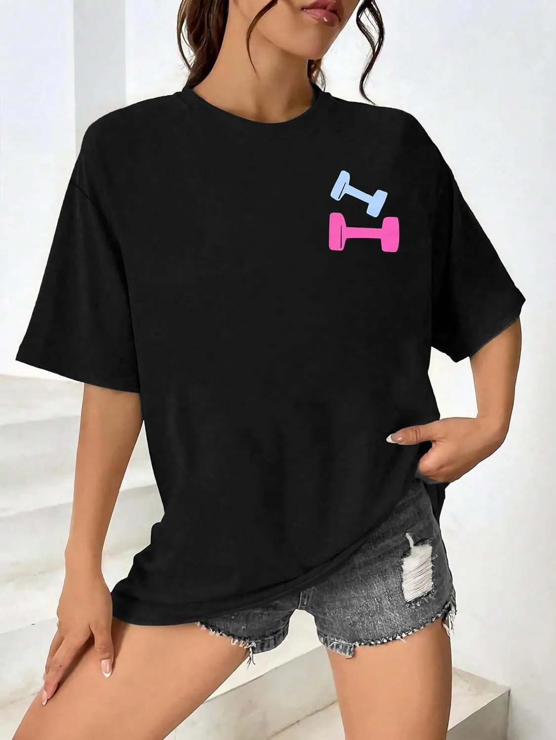 Be Happy Lift Heavy Shirt Women: Oversized Gym Weightlifting Graphic Tshirt Funny Workout Shirts Casual Gym Lover Tops