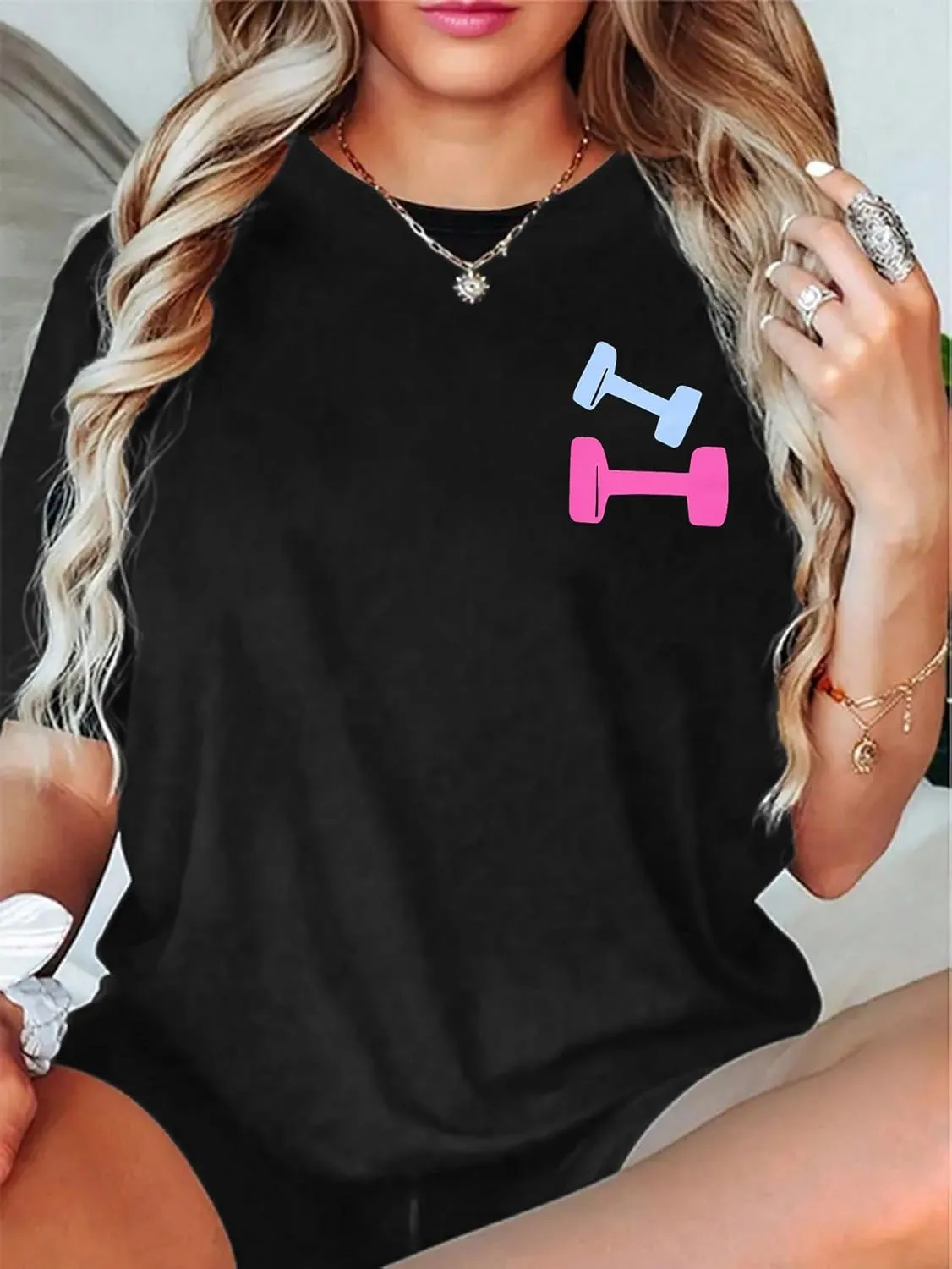 Be Happy Lift Heavy Shirt Women: Oversized Gym Weightlifting Graphic Tshirt Funny Workout Shirts Casual Gym Lover Tops