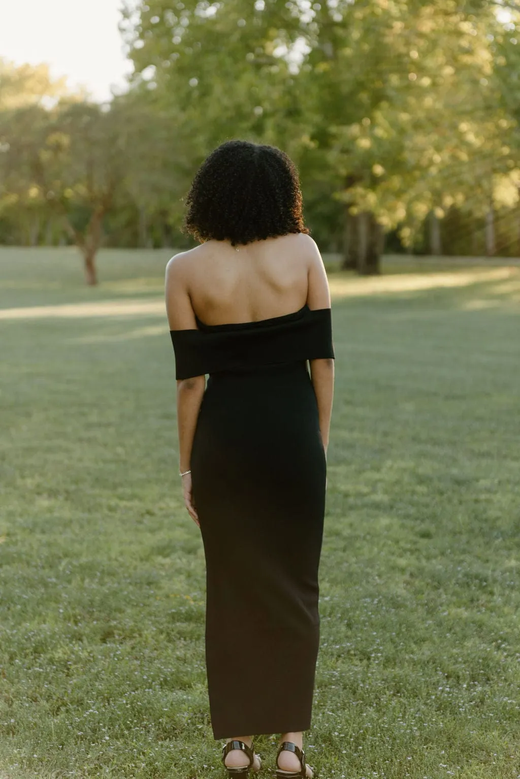 Black Bow Front Knit Midi Dress