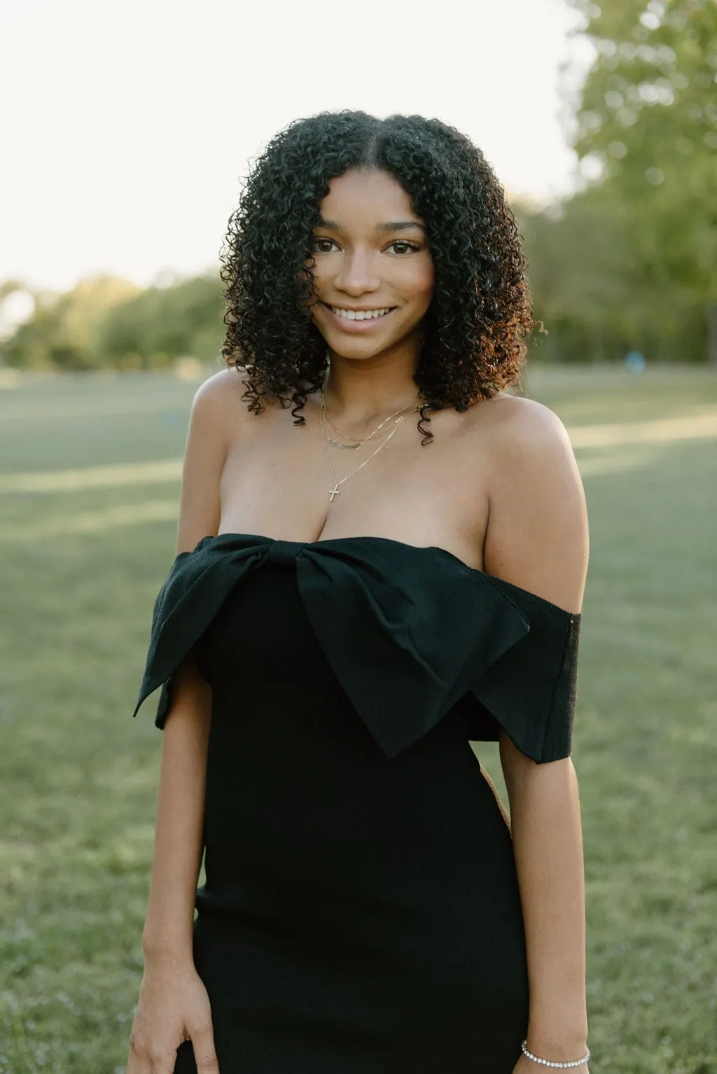 Black Bow Front Knit Midi Dress