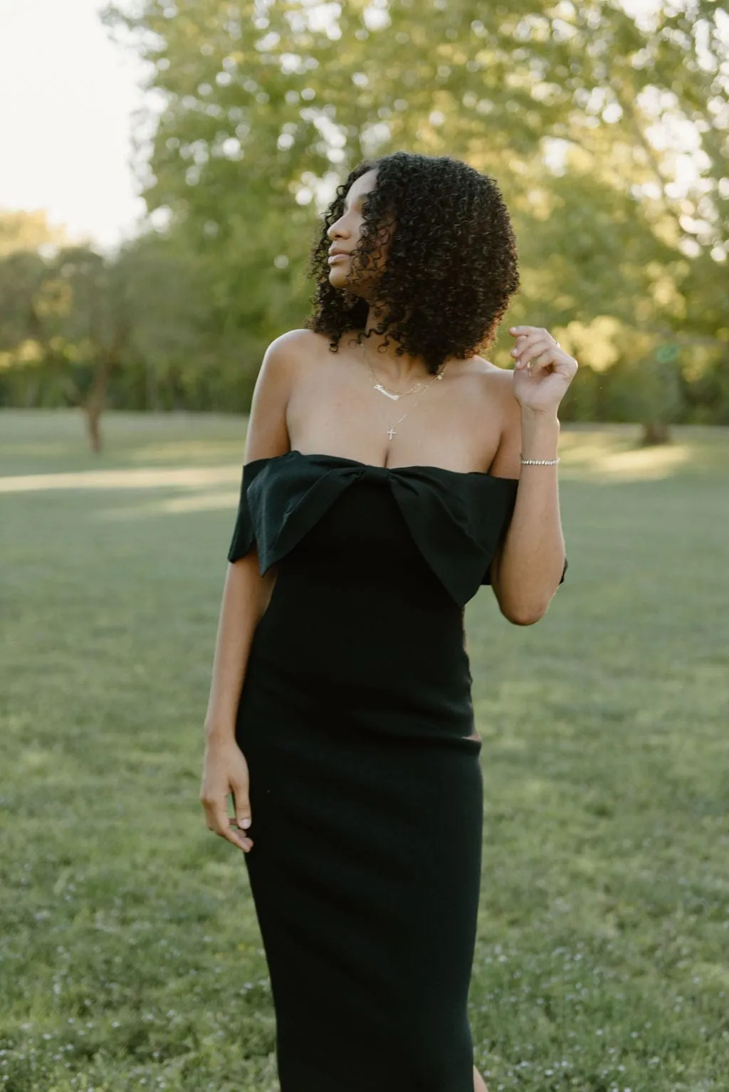 Black Bow Front Knit Midi Dress