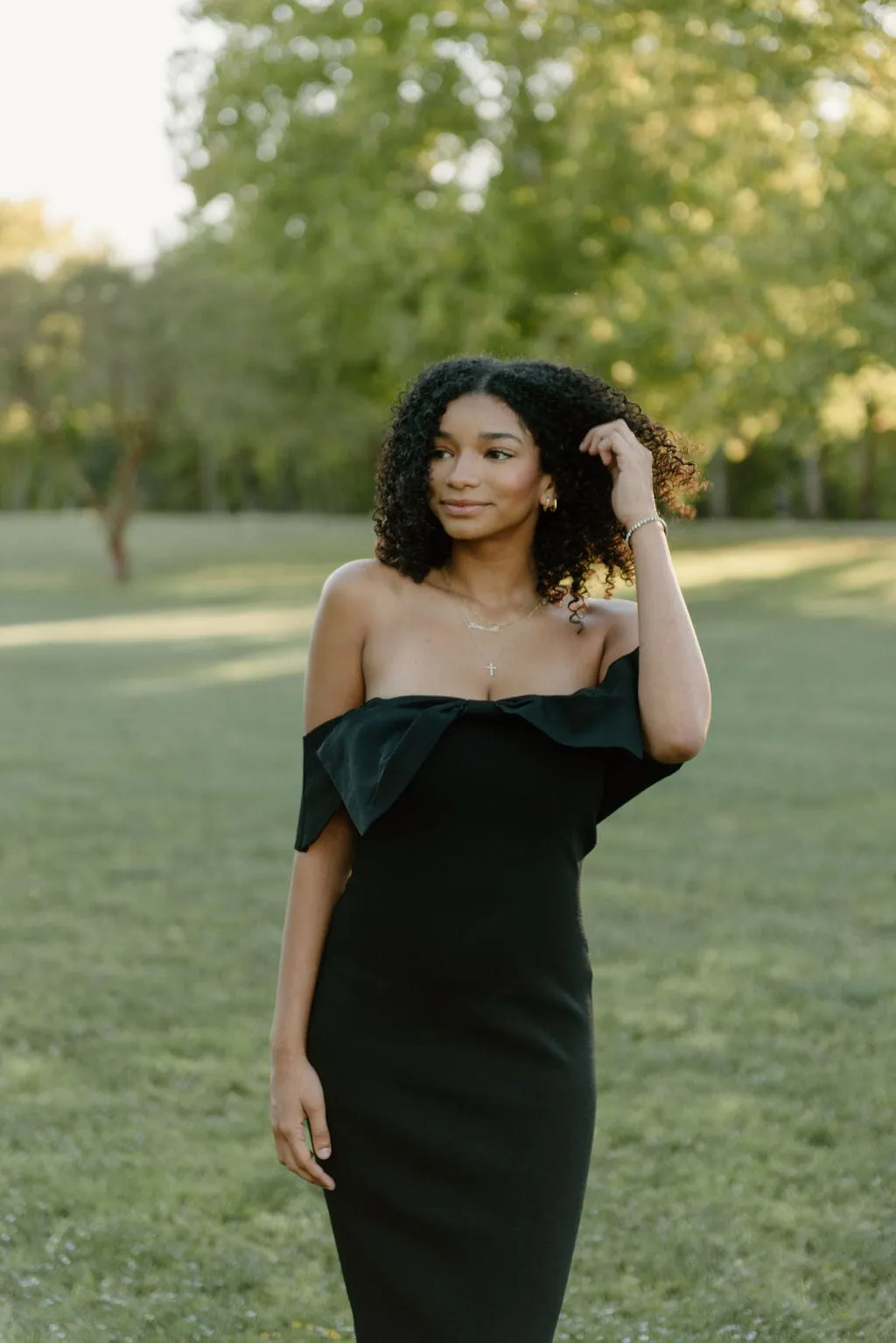 Black Bow Front Knit Midi Dress