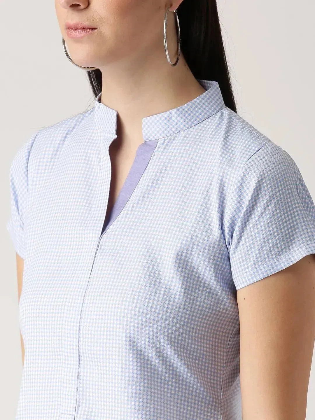 Blue Checkered Polyester Kurta
