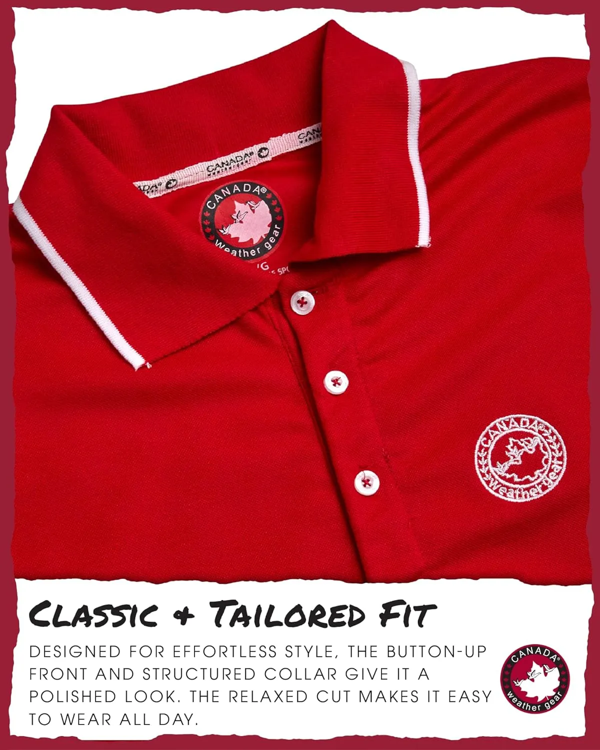 CANADA WEATHER GEAR Men's Polo Shirt - Tipped Spandex Short Sleeve Performance Polo with Contrast Collar Trim (Sizes: S-XXL)