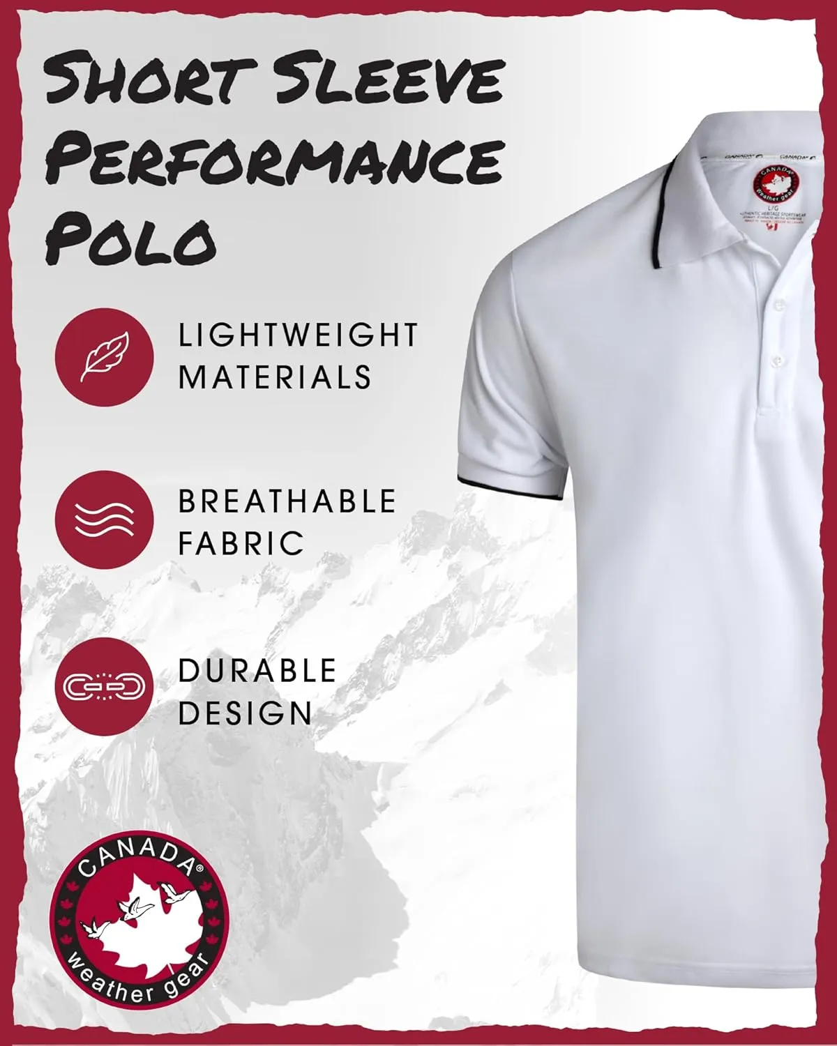 CANADA WEATHER GEAR Men's Polo Shirt - Tipped Spandex Short Sleeve Performance Polo with Contrast Collar Trim (Sizes: S-XXL)