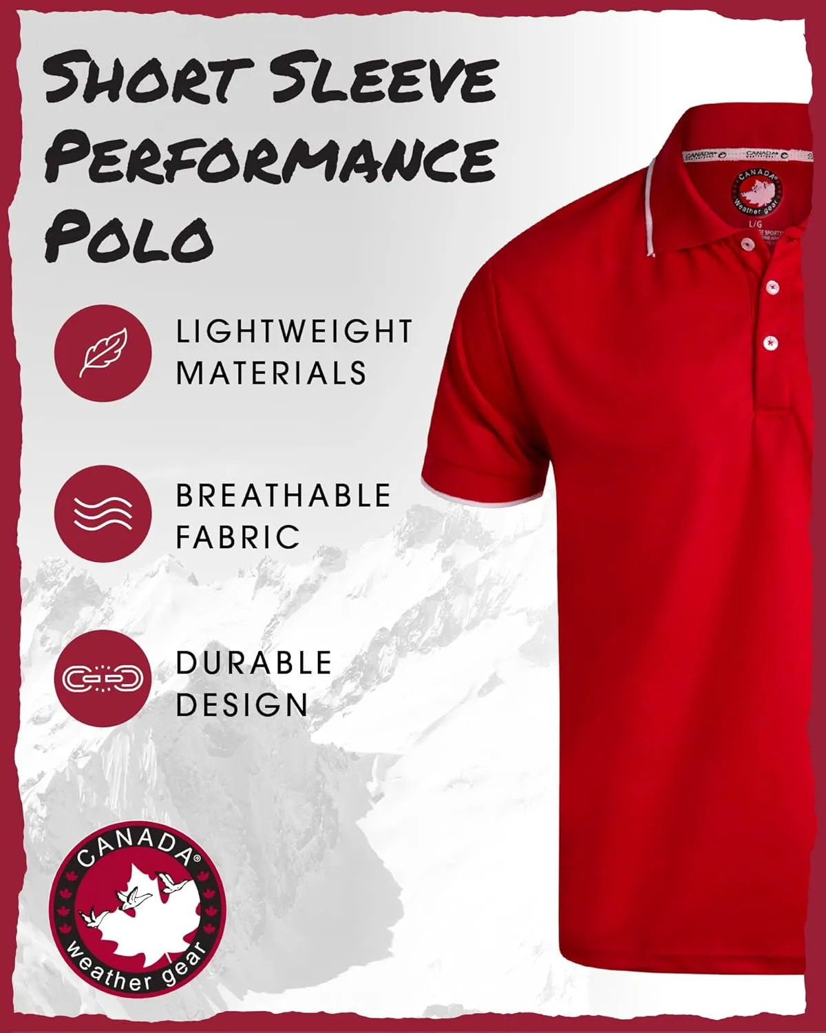 CANADA WEATHER GEAR Men's Polo Shirt - Tipped Spandex Short Sleeve Performance Polo with Contrast Collar Trim (Sizes: S-XXL)