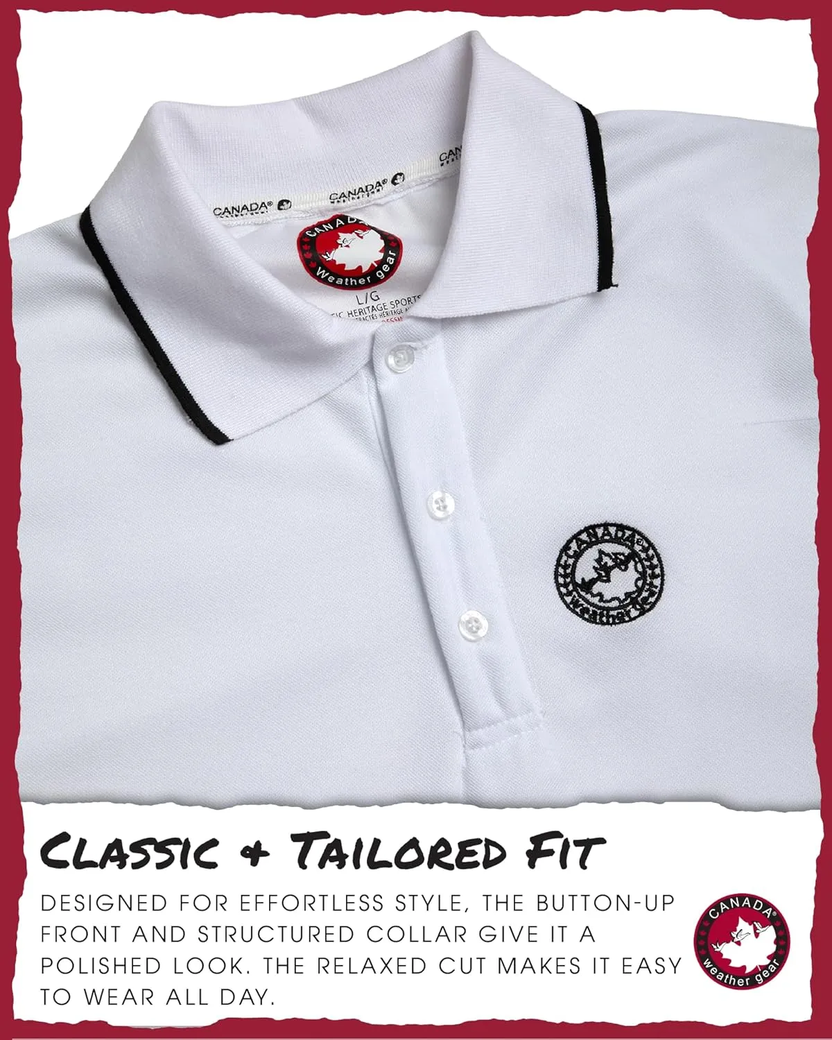 CANADA WEATHER GEAR Men's Polo Shirt - Tipped Spandex Short Sleeve Performance Polo with Contrast Collar Trim (Sizes: S-XXL)