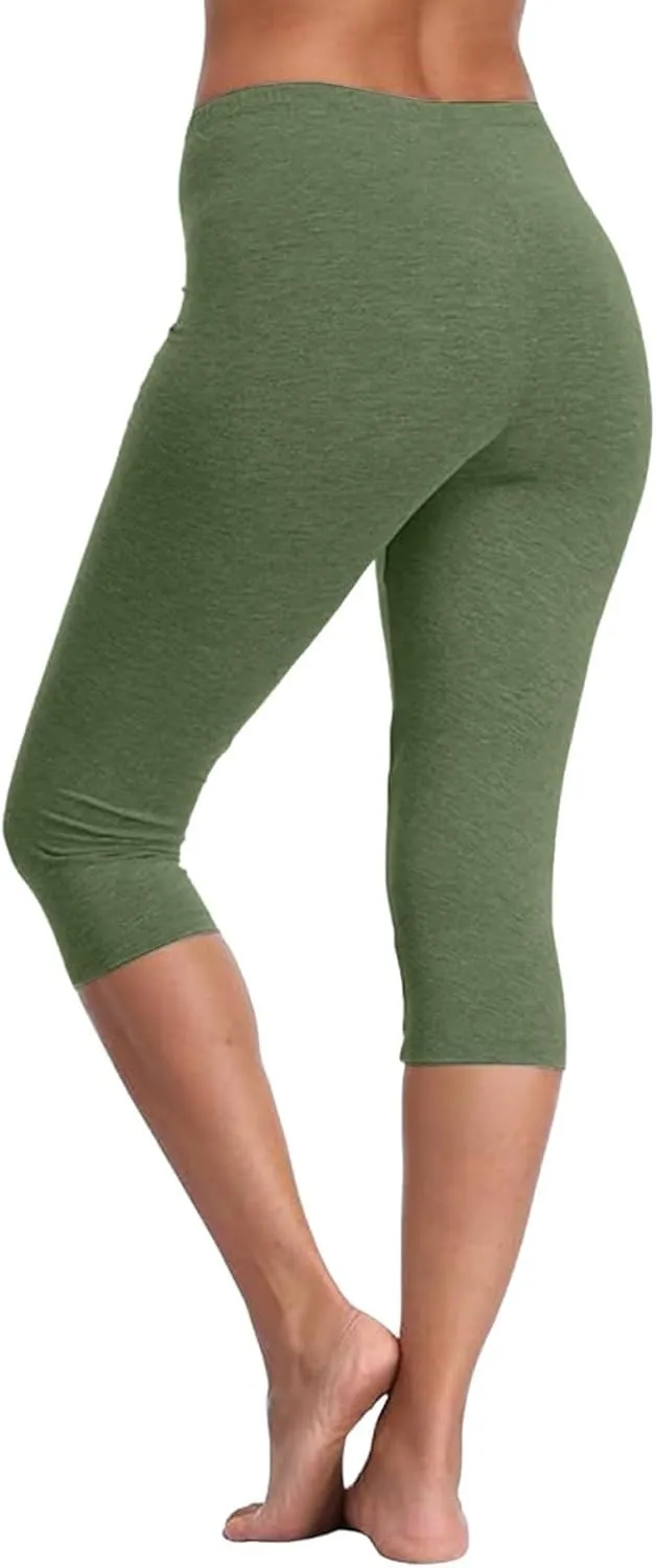 Capri Leggings for Women 2025 Summer Stretch Plus Size High Waisted Pants Casual Workout Yoga Pants with Pockets