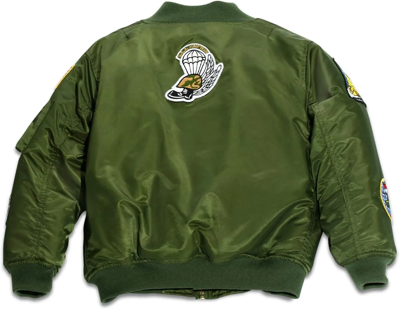 Children's Medium-Weight MA-1 Flight Jacket in Green With Seven Patches