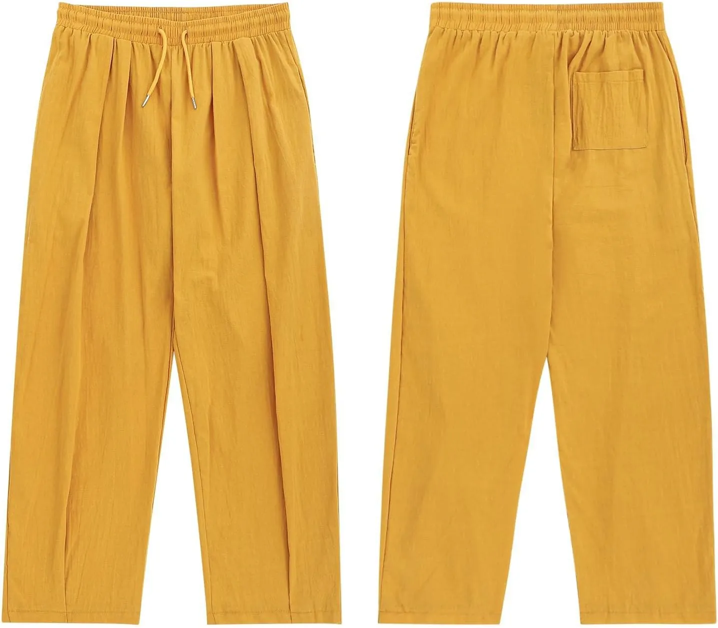 Cotton Linen Pants Men Casual Elastic Waist Drawstring Beach Trousers with Pockets Summer Lightweight Yoga Long Pants