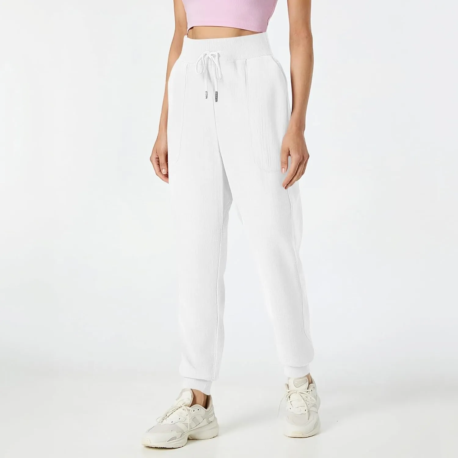 Cotton Linen Pants Women Drawstring High Waisted Tapered Joggers Pants Baggy Beach Travel Cinch Bottom Slacks Pockets