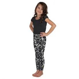 Gray Black Leopard Girl's Tights, Animal Print Kid's Leggings Fitness Workout Pants- Made in USA/EU