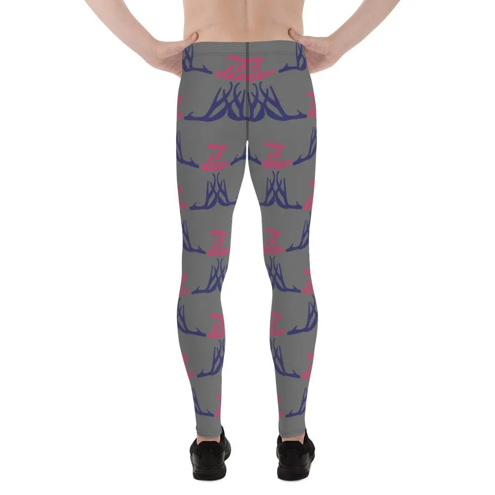 Gray Deer Meggings, Best "My Deer" Christmas Reindeer Funny Tights Men's Leggings Meggings - Made in USA/EU