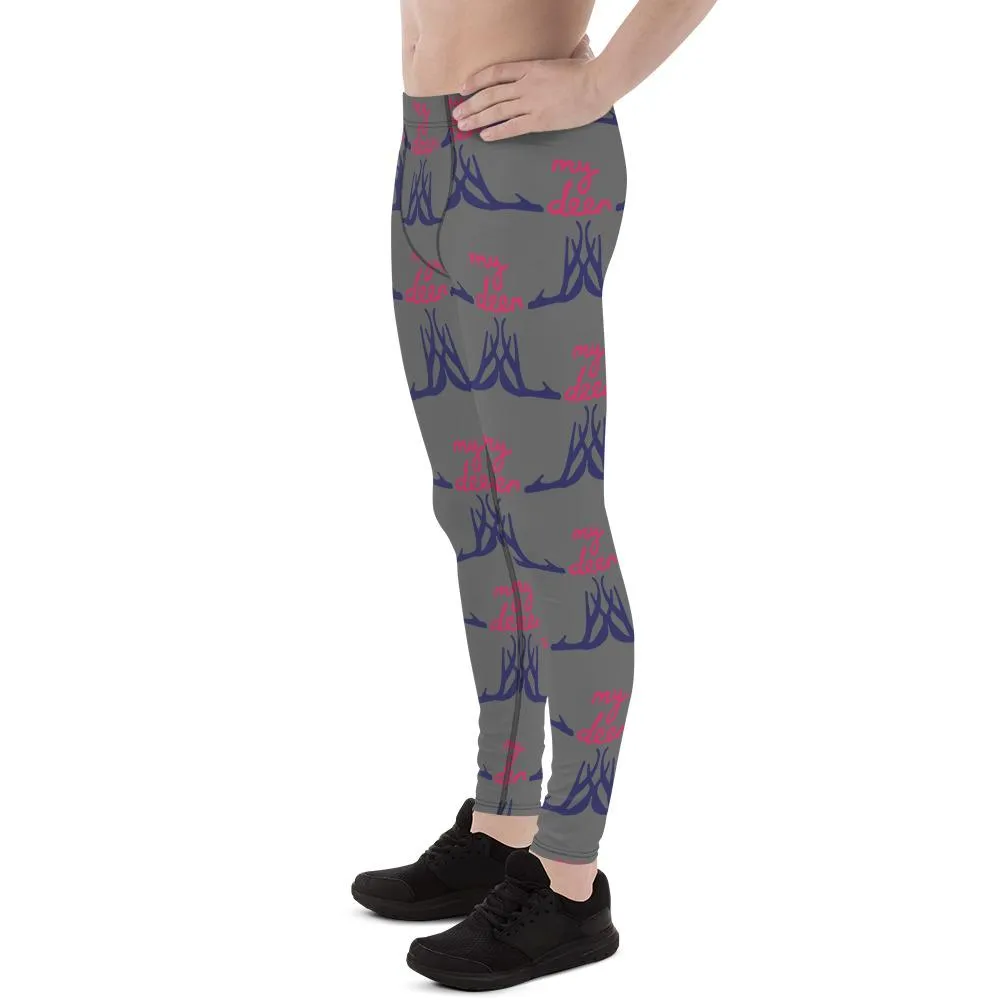 Gray Deer Meggings, Best "My Deer" Christmas Reindeer Funny Tights Men's Leggings Meggings - Made in USA/EU