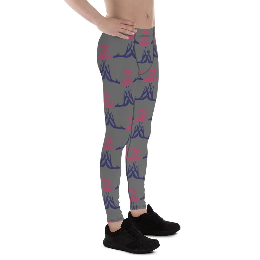Gray Deer Meggings, Best "My Deer" Christmas Reindeer Funny Tights Men's Leggings Meggings - Made in USA/EU