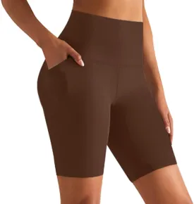 GROTEEN 8'' Biker Shorts Women with Pockets - High Waisted Tummy Control Yoga Workout Running Gym Spandex Shorts