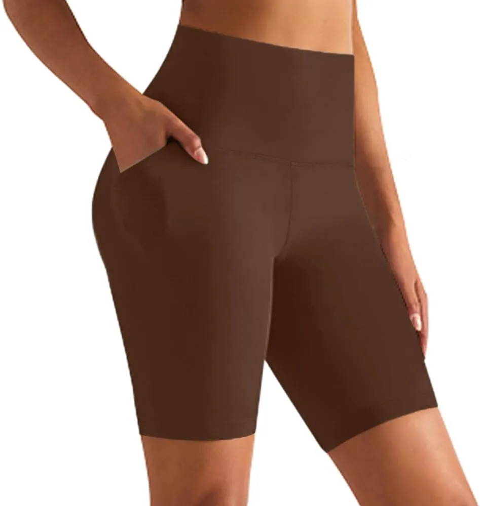 GROTEEN 8'' Biker Shorts Women with Pockets - High Waisted Tummy Control Yoga Workout Running Gym Spandex Shorts