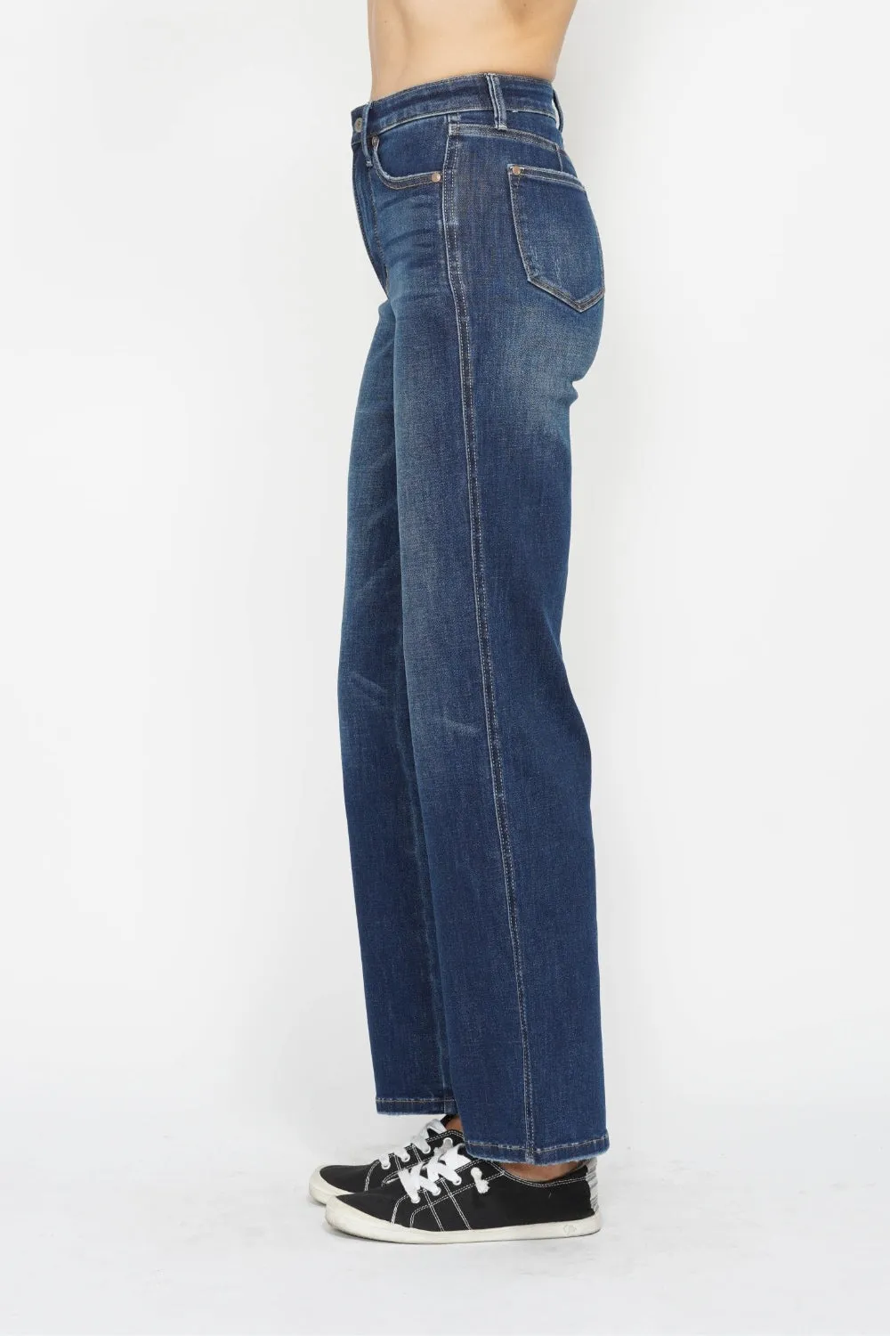 Judy Blue Classic High Waist Tummy Control Straight Jeans in Dark Blue