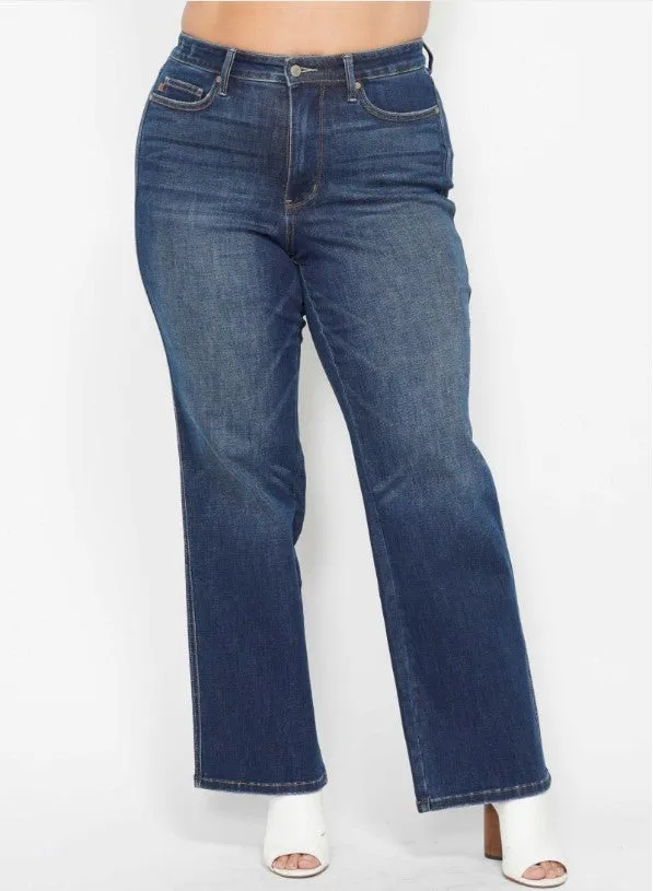 Judy Blue Classic High Waist Tummy Control Straight Jeans in Dark Blue