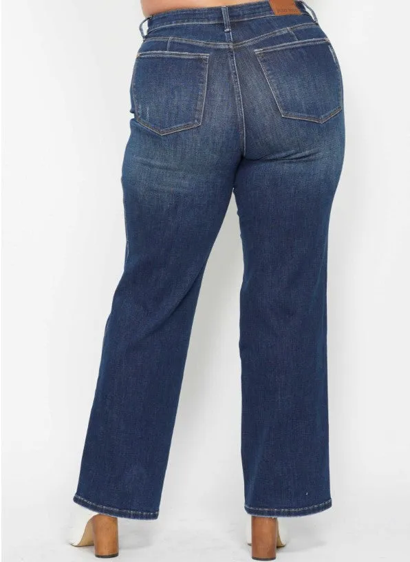 Judy Blue Classic High Waist Tummy Control Straight Jeans in Dark Blue