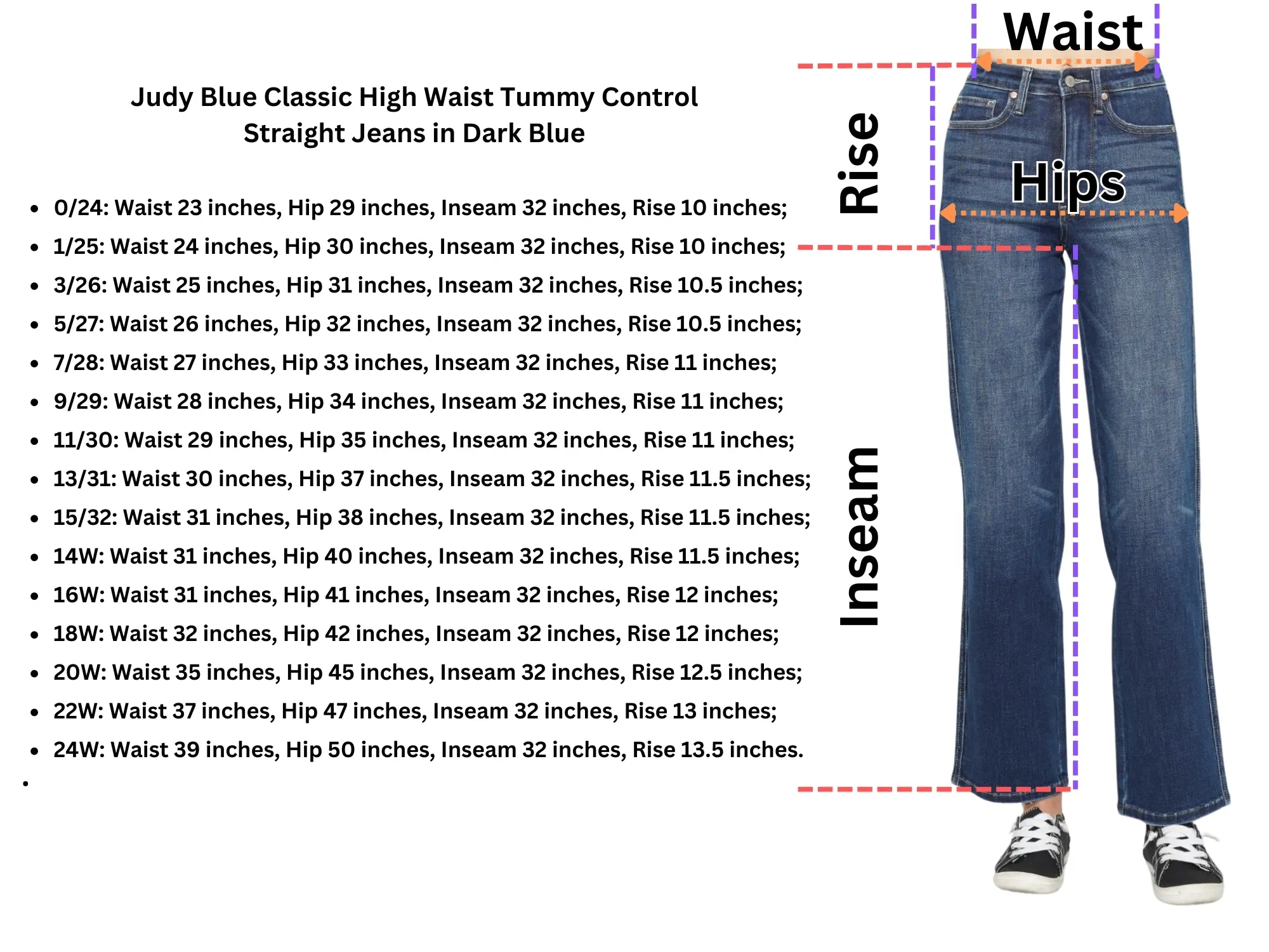 Judy Blue Classic High Waist Tummy Control Straight Jeans in Dark Blue