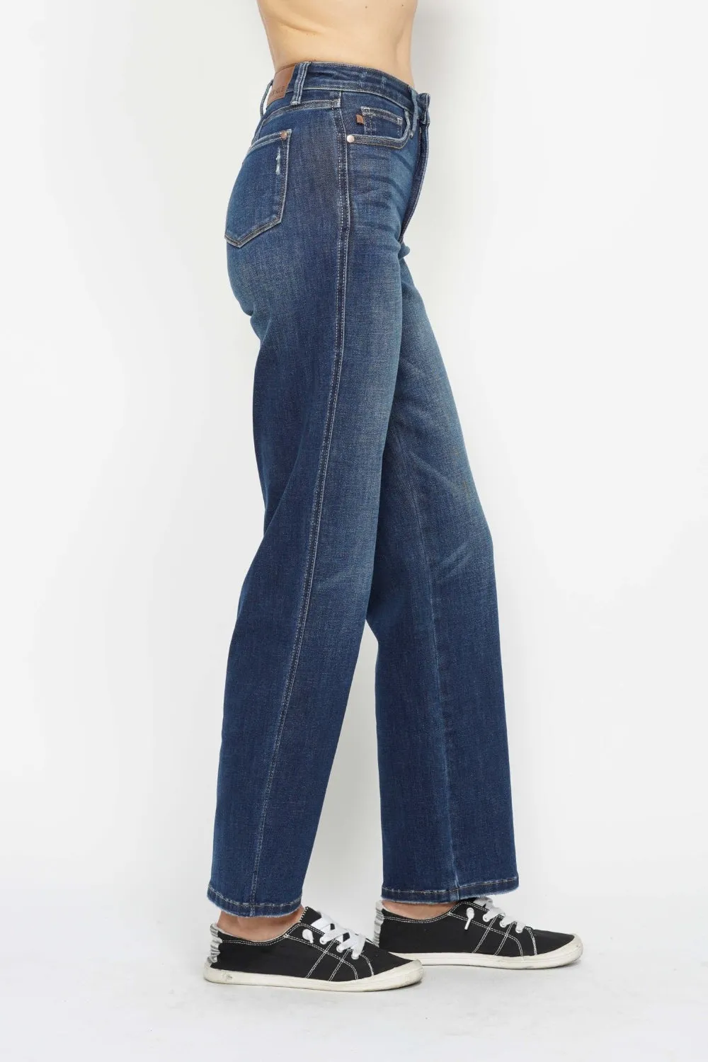 Judy Blue Classic High Waist Tummy Control Straight Jeans in Dark Blue