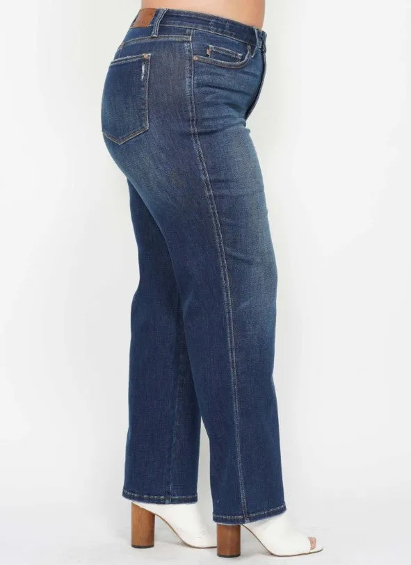 Judy Blue Classic High Waist Tummy Control Straight Jeans in Dark Blue