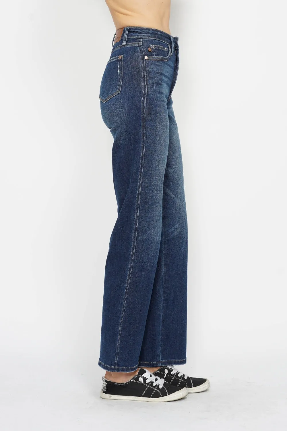 Judy Blue Classic High Waist Tummy Control Straight Jeans in Dark Blue