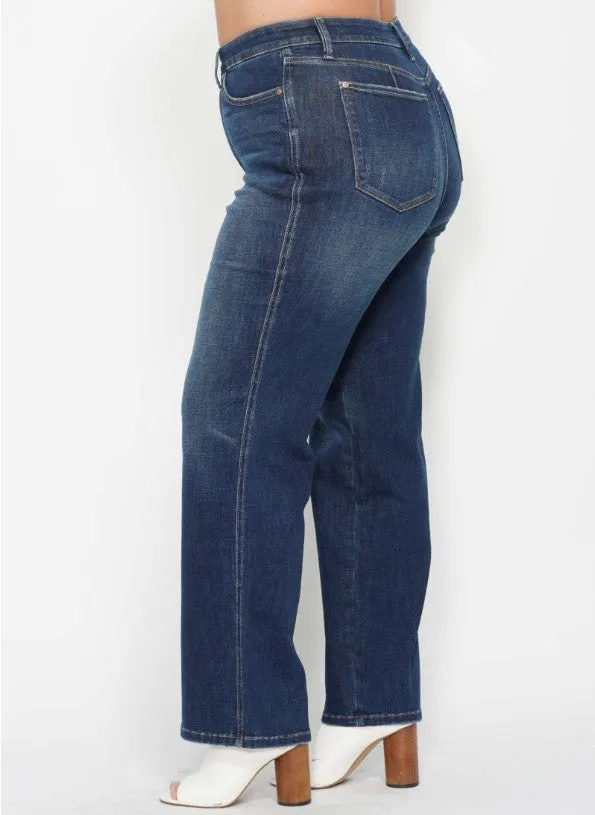 Judy Blue Classic High Waist Tummy Control Straight Jeans in Dark Blue