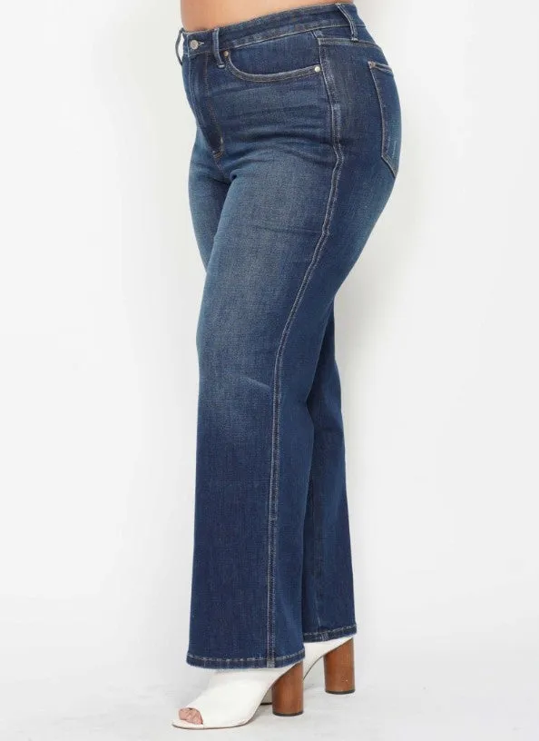 Judy Blue Classic High Waist Tummy Control Straight Jeans in Dark Blue
