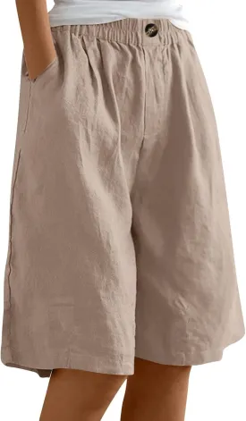 Linen Bermuda Shorts for Women Plus Size Long High Waist Pajama Pants Cotton Sweatpants Cargo Girls Workout Loose 2025 Camel XL