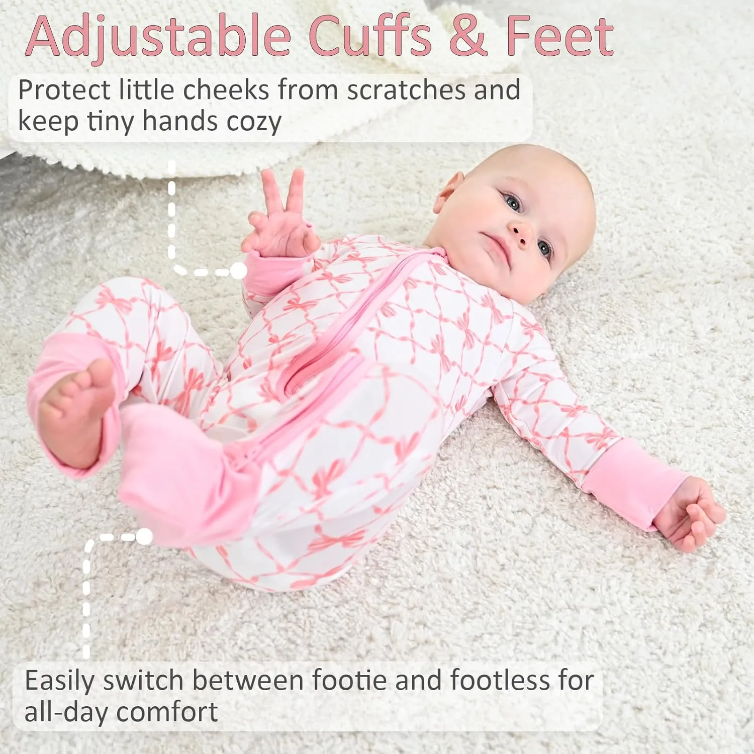 LollyBanks Baby Pajamas, 2-Way Zipper Romper, 95% Viscose Made from Bamboo and 5% Spandex, Baby Sleepers