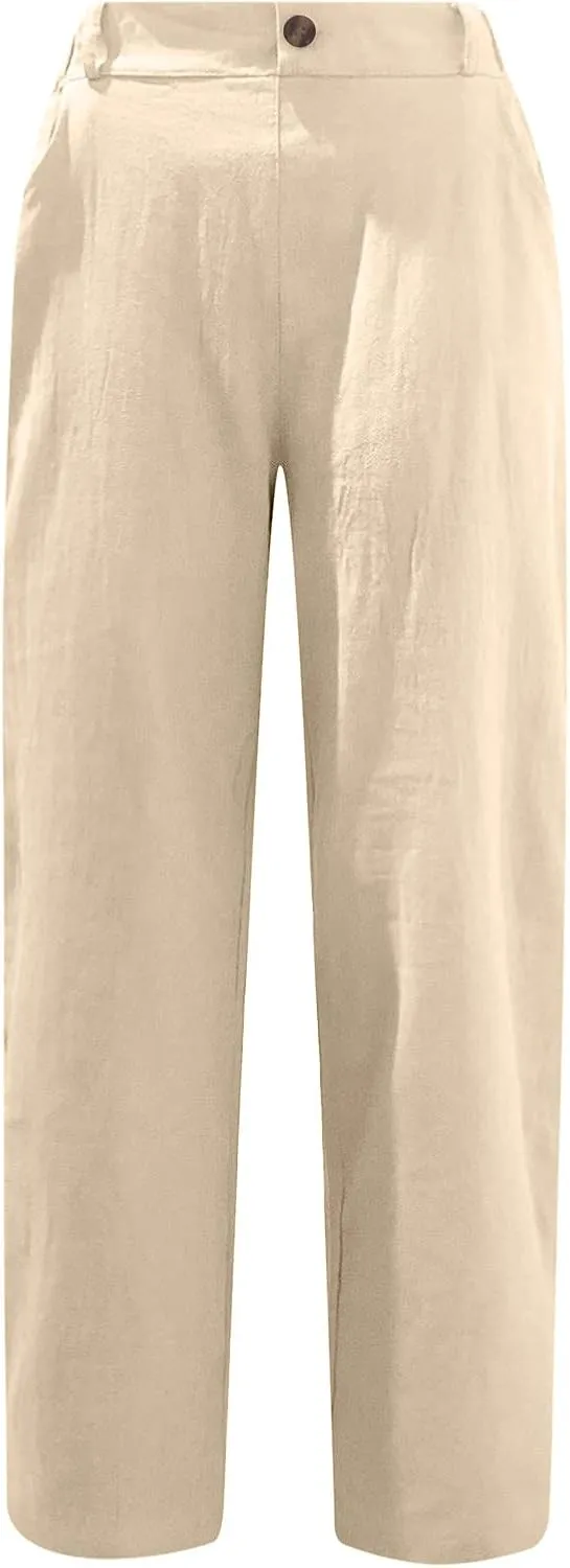 LRMQS Women Capri Pants 2024 Summer Trendy Linen Cropped Trouser with Pockets Beach Casual Cruise Fashion Capris Clothes