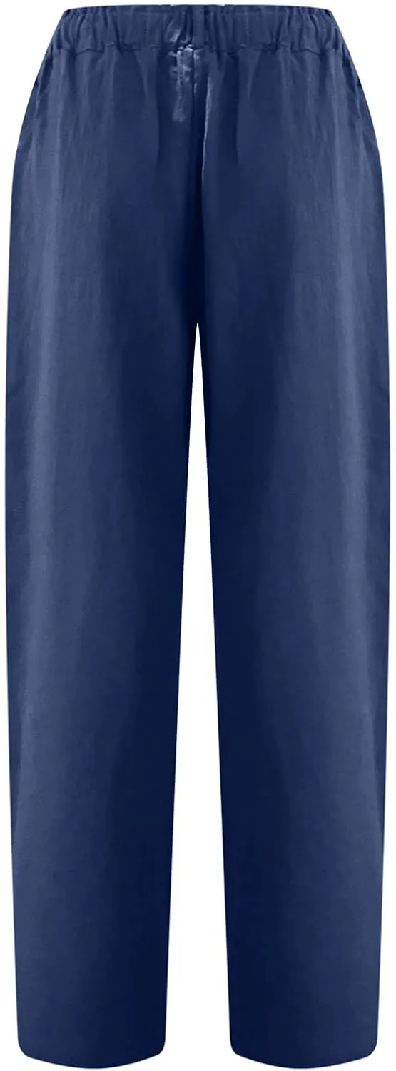 LRMQS Women Capri Pants 2024 Summer Trendy Linen Cropped Trouser with Pockets Beach Casual Cruise Fashion Capris Clothes