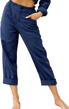 LRMQS Women Capri Pants 2024 Summer Trendy Linen Cropped Trouser with Pockets Beach Casual Cruise Fashion Capris Clothes