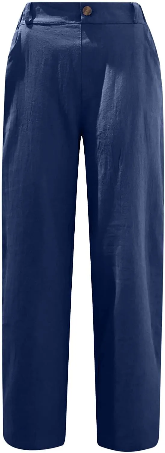 LRMQS Women Capri Pants 2024 Summer Trendy Linen Cropped Trouser with Pockets Beach Casual Cruise Fashion Capris Clothes