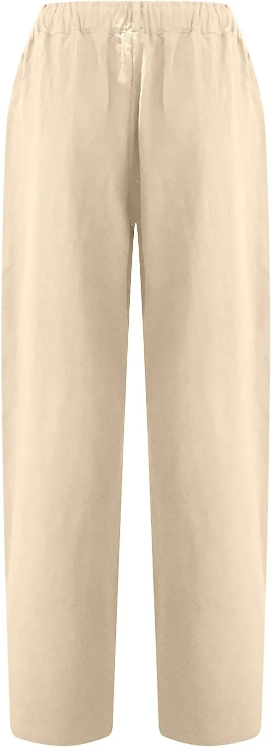 LRMQS Women Capri Pants 2024 Summer Trendy Linen Cropped Trouser with Pockets Beach Casual Cruise Fashion Capris Clothes