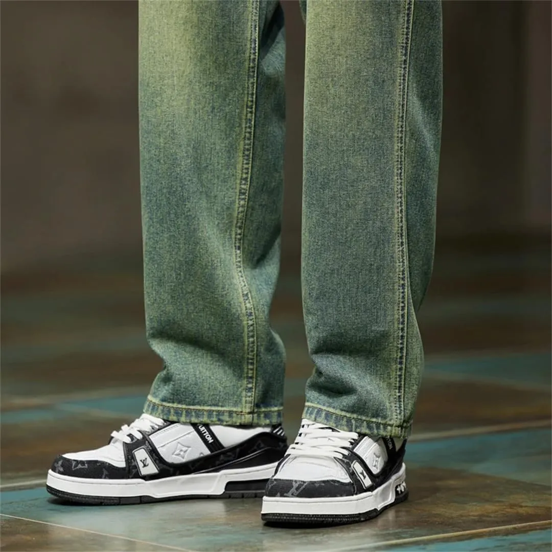 Men Wide Leg Summer Straight Loose Fit Retro Blue Denim Pants Streetwear Pockets Vintage Baggy Pants