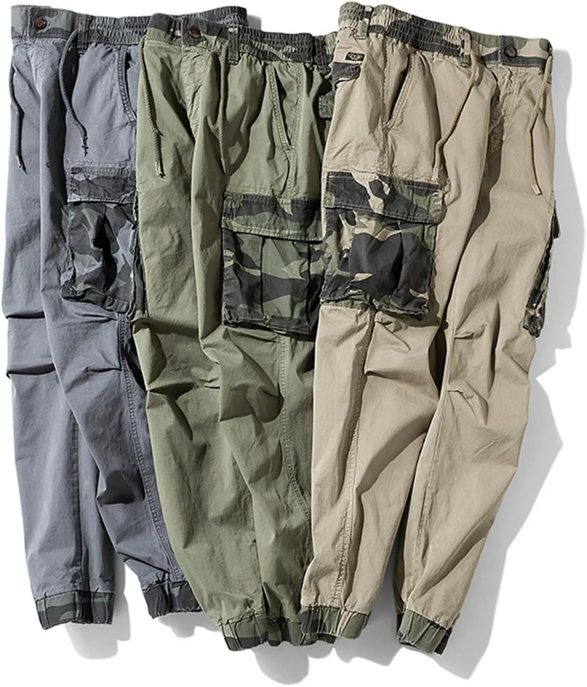Men's Cargo Joggers Camo Patchwork Slim Fit Stretch Cotton Sweatpants Outdoor Tactical Hiking Pants with Flap Pockets