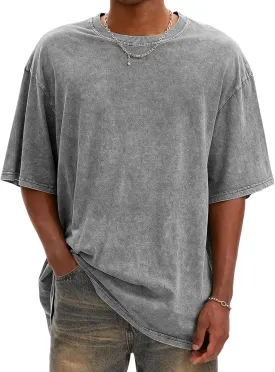 Mens Oversized T Shirts Vintage Cotton Acid Wash Heavyweight Loose Fit Tees Shirts Unisex Basic Tops for Men Women