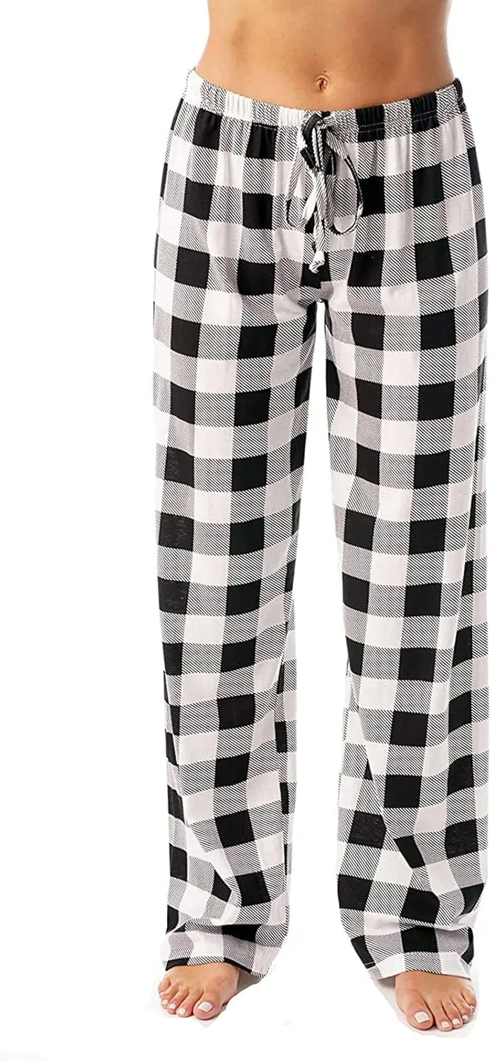 Plaid Pajama Pants Women Soft Comfy Buffalo Plaid Pj Pants Y2k Baggy Lightweight High Waisted Wide Leg Lounge Pants