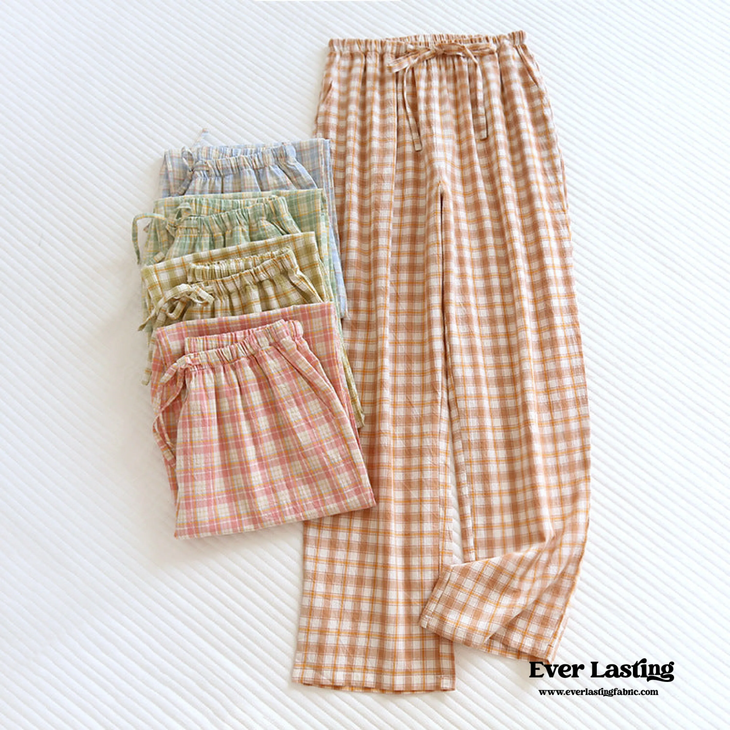 Plaid Washed Cotton Pajama Pants / Pink